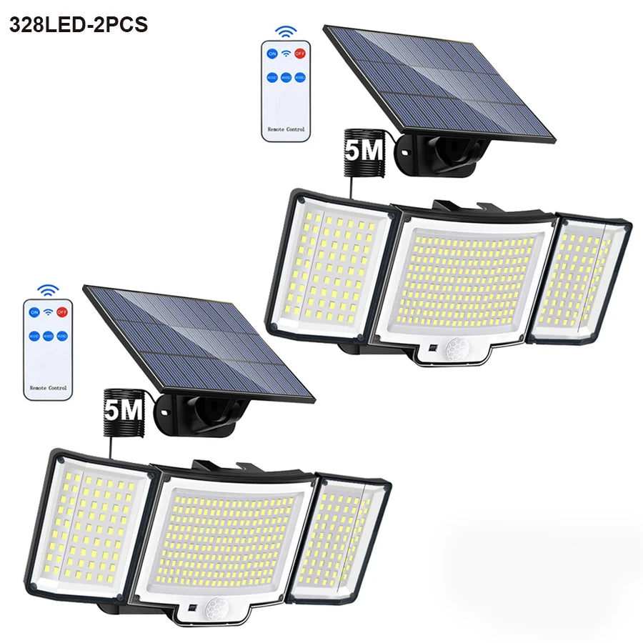 348LED Solar Lamp Outdoor Security Light with Motion Sensor Waterproof 126/328LED Powerful Spotlight Solar for Garden Garage