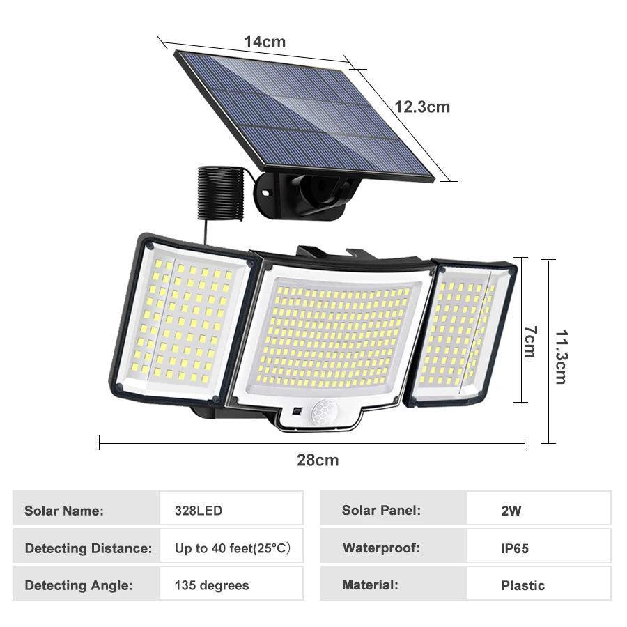 348LED Solar Lamp Outdoor Security Light with Motion Sensor Waterproof 126/328LED Powerful Spotlight Solar for Garden Garage